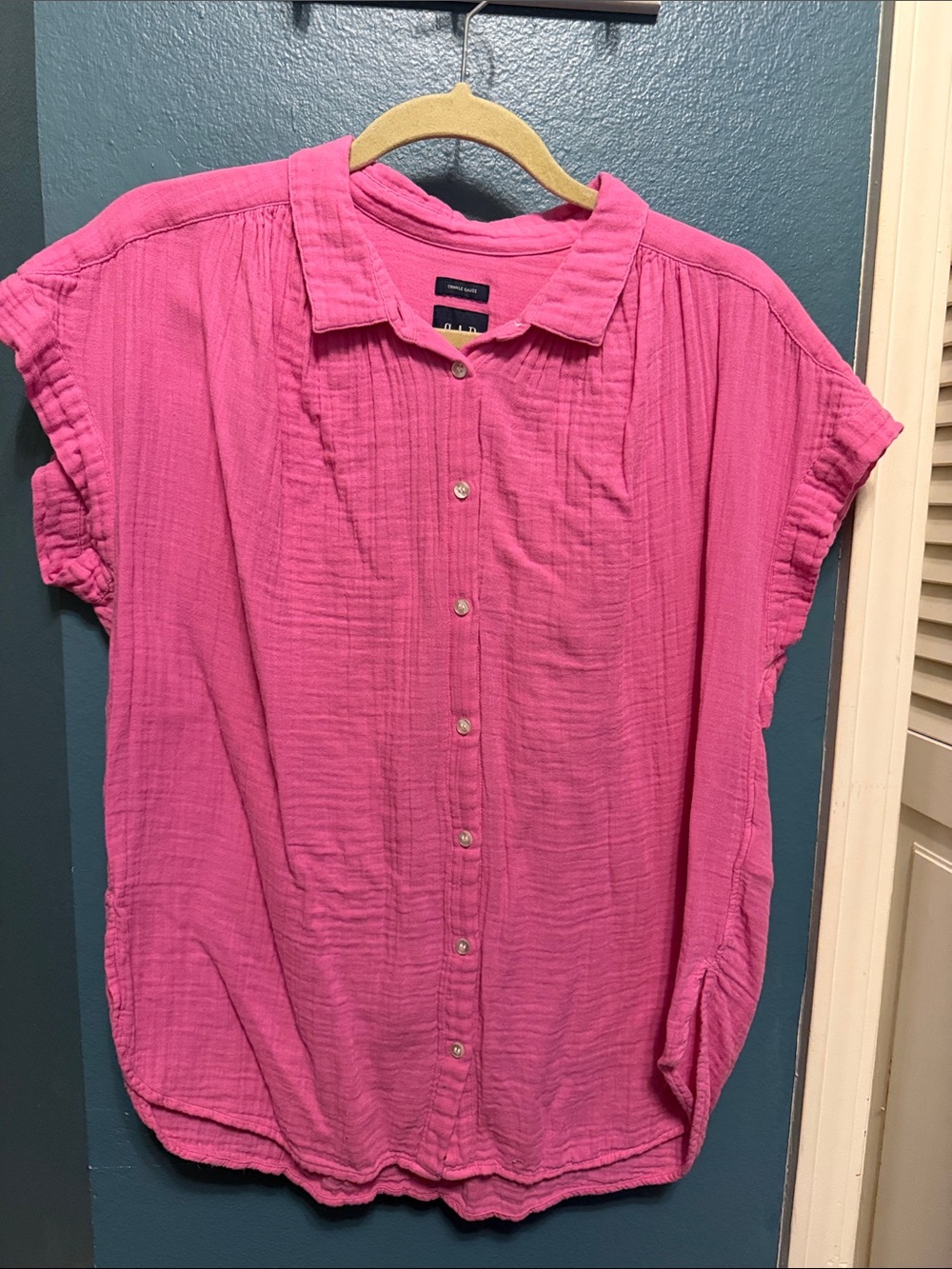 Womens Pink Button-Front Gauze Shirt
